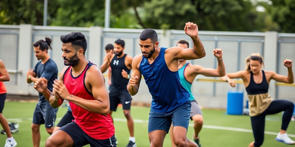 Athletes training outdoors, focusing on endurance and power.