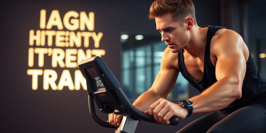 Person exercising on an air bike in a gym.